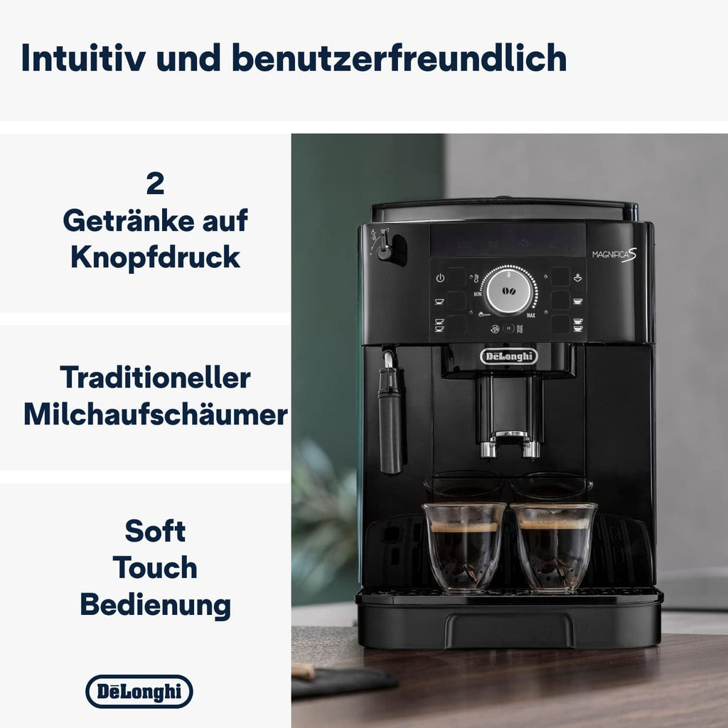 De'Longhi Magnifica S ECAM11.112.B Kaffeevollautomat – Mahlwerk, Milchschaumdüse, 2-Tassen, Schwarz