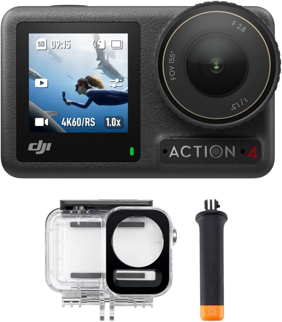 DJI Osmo Action 4 Essential Combo 4K Actionkamera – 1/1.3" Sensor, 155°, 10-Bit, IP68, 150 Min, Schwarz