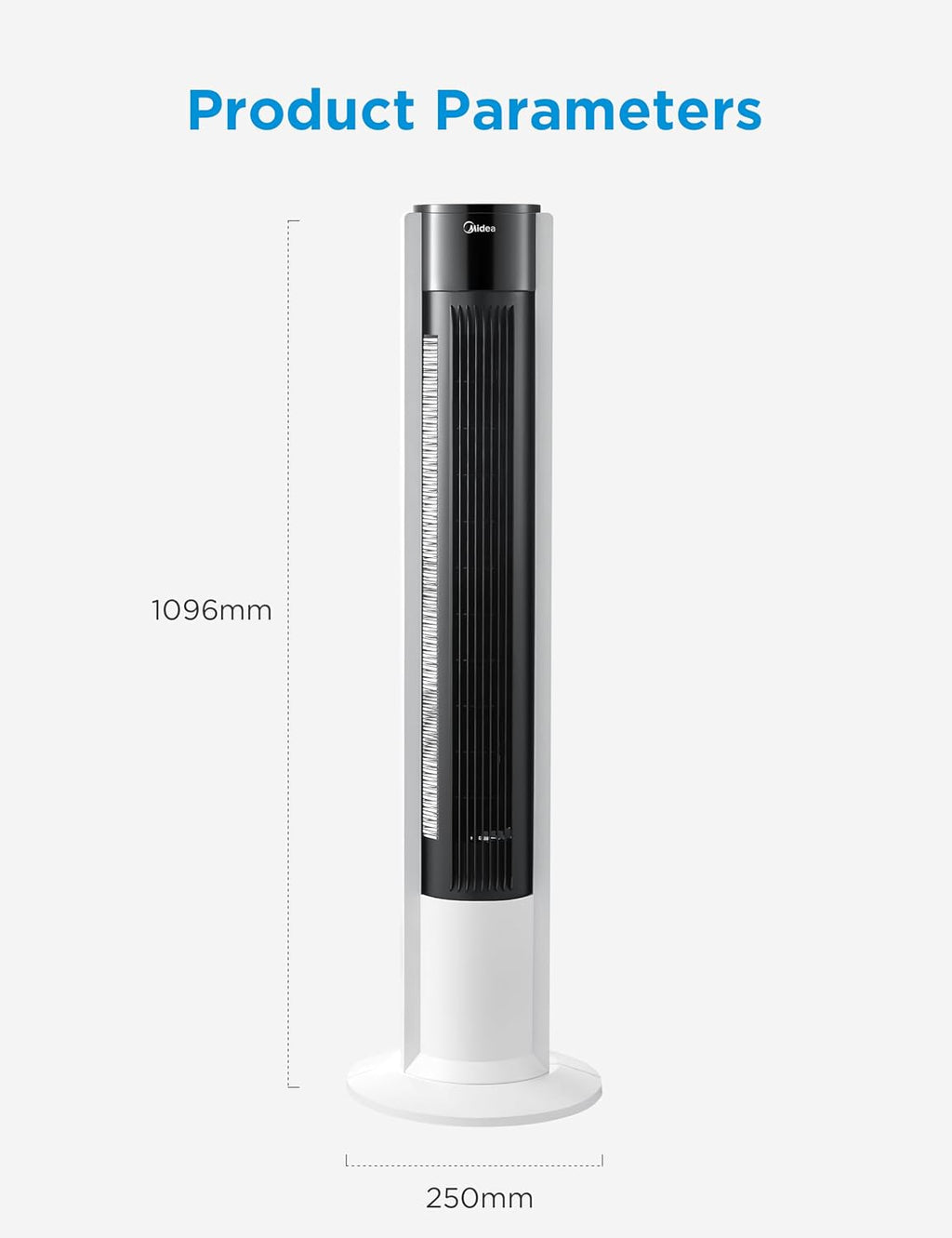 Midea FZ10-19BRA Turmventilator 110cm – 3 Modi, 90° Oszillation, 45dB, 7h Timer, Fernbedienung, Weiß