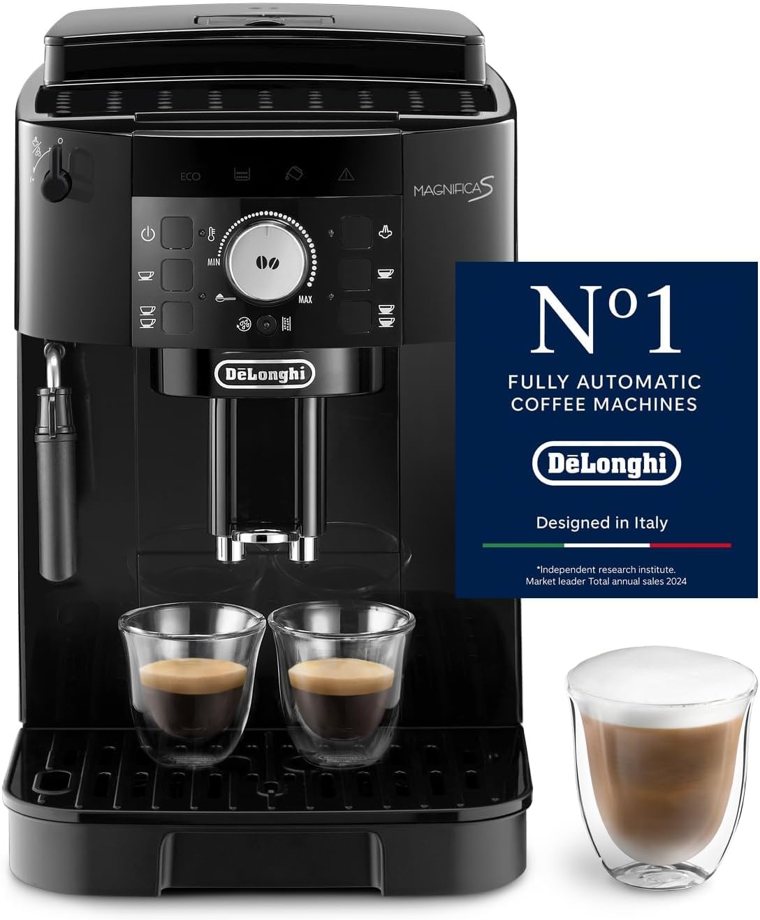 De'Longhi Magnifica S ECAM11.112.B Kaffeevollautomat – Mahlwerk, Milchschaumdüse, 2-Tassen, Schwarz