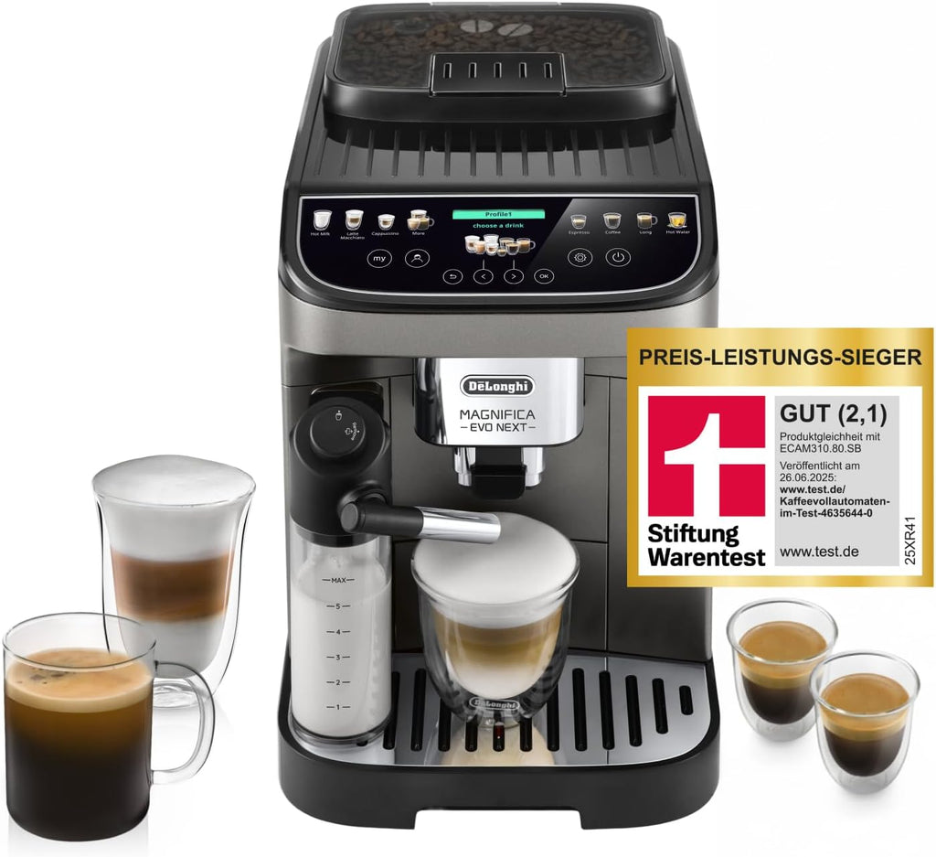 De'Longhi Magnifica Evo ECAM312.80.TB Kaffeevollautomat 1,8L – 13 Getränke, LatteCrema, Touch, Titan Schwarz