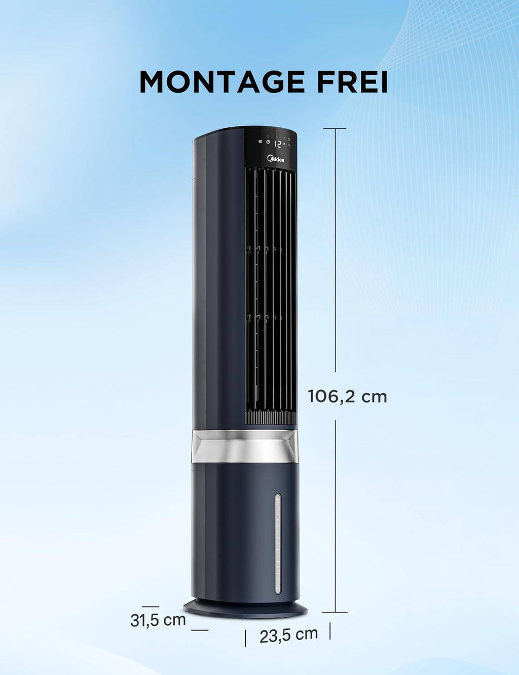 Midea MCF23XRB Luftkühler 7L – SensiCool, 2000 m³/h, 5 Modi, 6 Stufen, 28dB, Fernbedienung, Blau