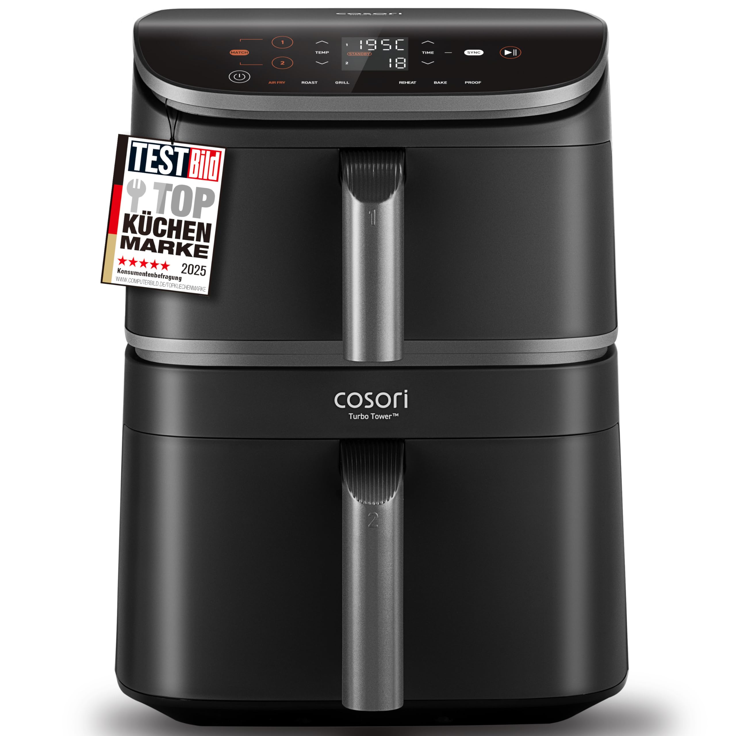 Cosori TF102S DualBlaze Heißluftfritteuse 10L – 3D Heizung, NTC-Sensor, 240°C, WiFi, 2800W, Schwarz