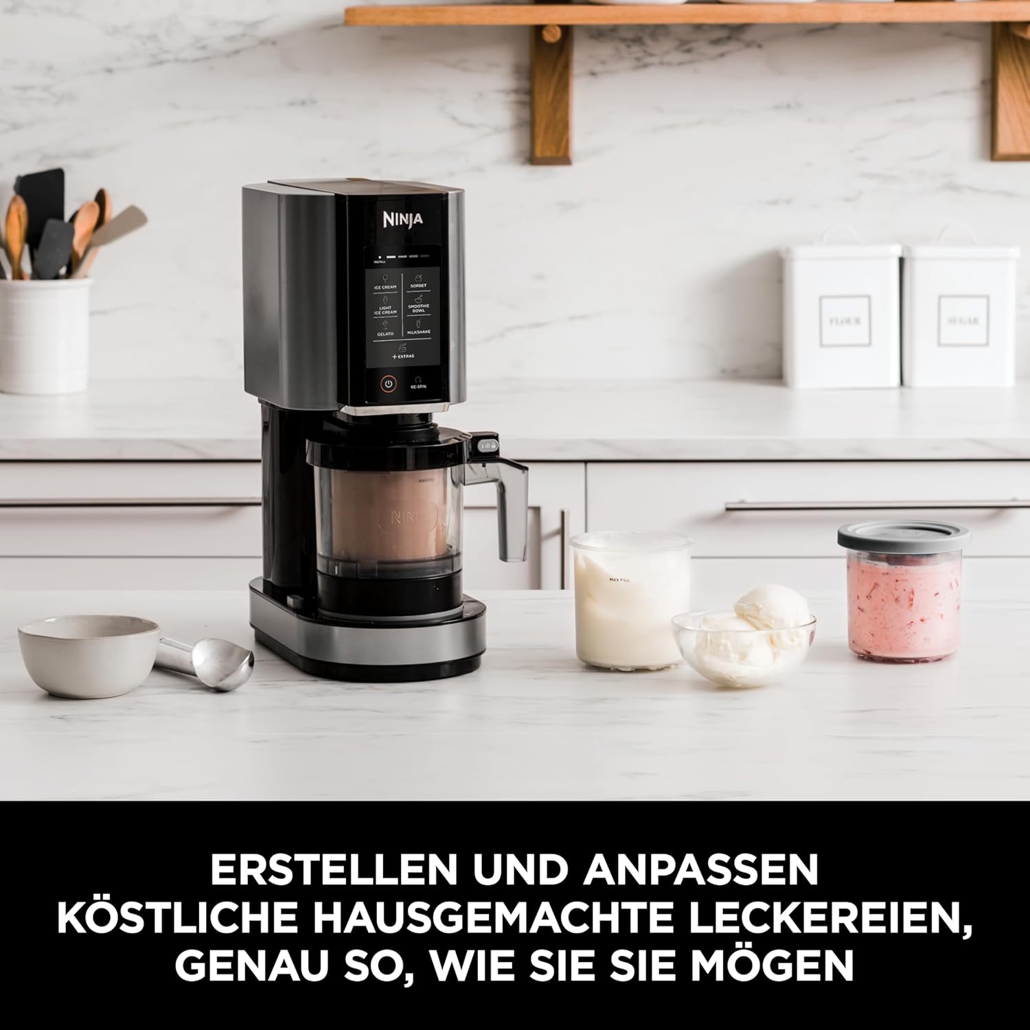 Ninja NC302EU Eismaschine 1,4 L – 7 Programme, Creamify Technologie, 2 Behälter, Schwarz/Silber