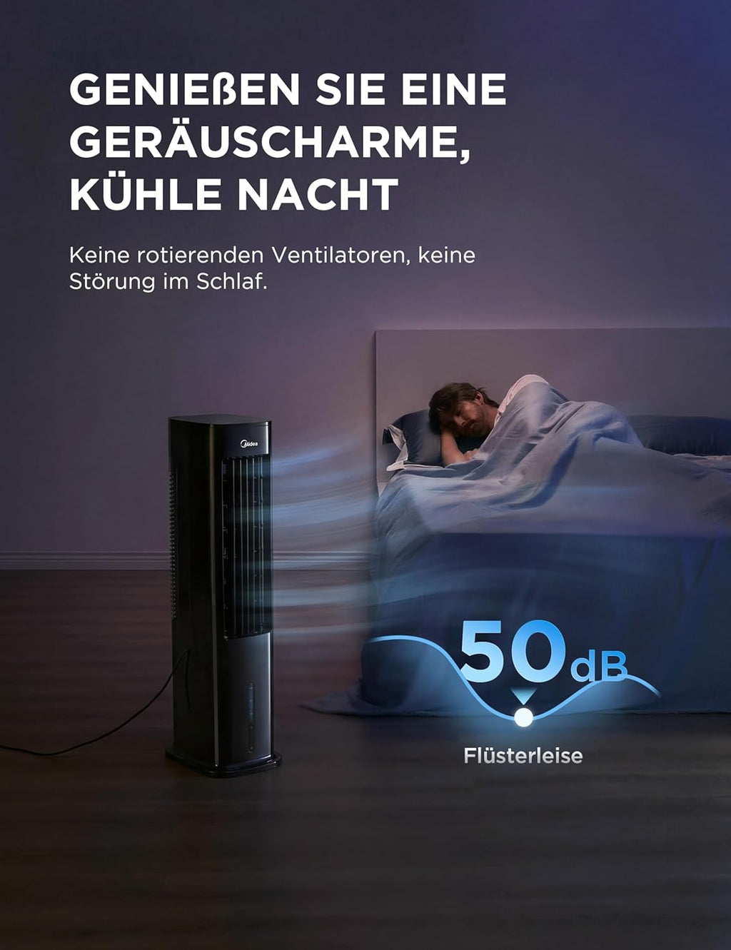 Midea Silent Air Cooler Pro 4-in-1 Luftkühler 5L – 355 m³/h, 28 dB, 3 Modi, Fernbedienung, Schwarz