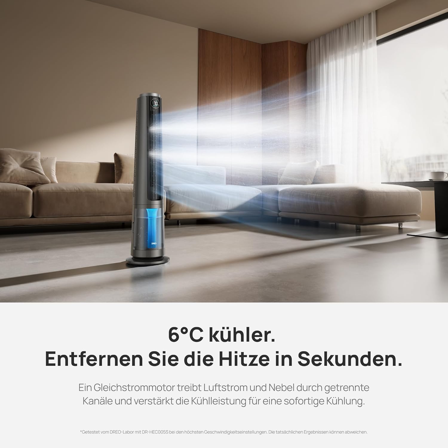 DREO DR-HEC005S Turmventilator mit Vernebler 6L – TurboCool, 3010m³/h, 20dB, RGB, 12 Stufen, WiFi, Grau