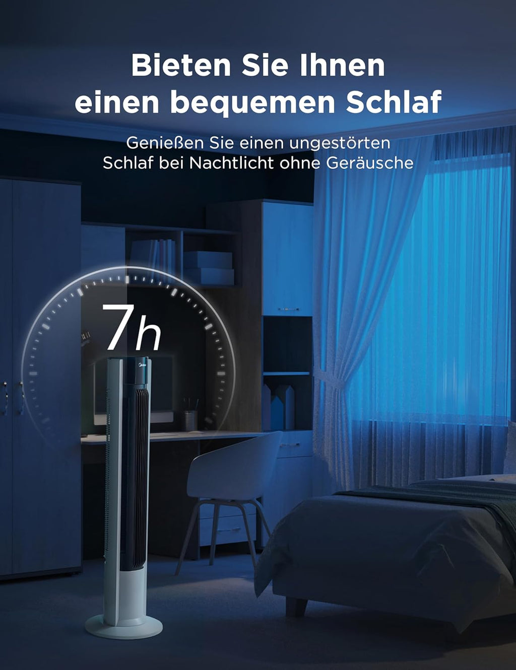 Midea FZ10-19BRA Turmventilator 110cm – 3 Modi, 90° Oszillation, 45dB, 7h Timer, Fernbedienung, Weiß