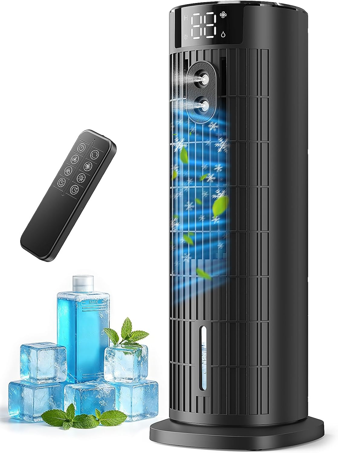 CoamoTrail LRL Mobiler Luftkühler 1L – Klingenlos, 30dB, 90° Oszillation, Turbo, 10h Timer, Fernbedienung, Schwarz