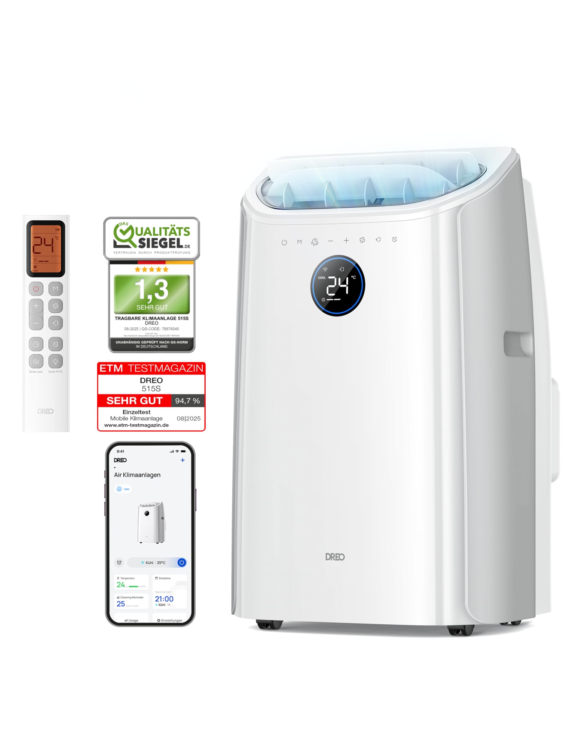 DREO DR-HAC006S Mobiles Klimagerät 12.000 BTU – 3-in-1, R290, EEK A, WiFi, Alexa, 45dB, Weiß