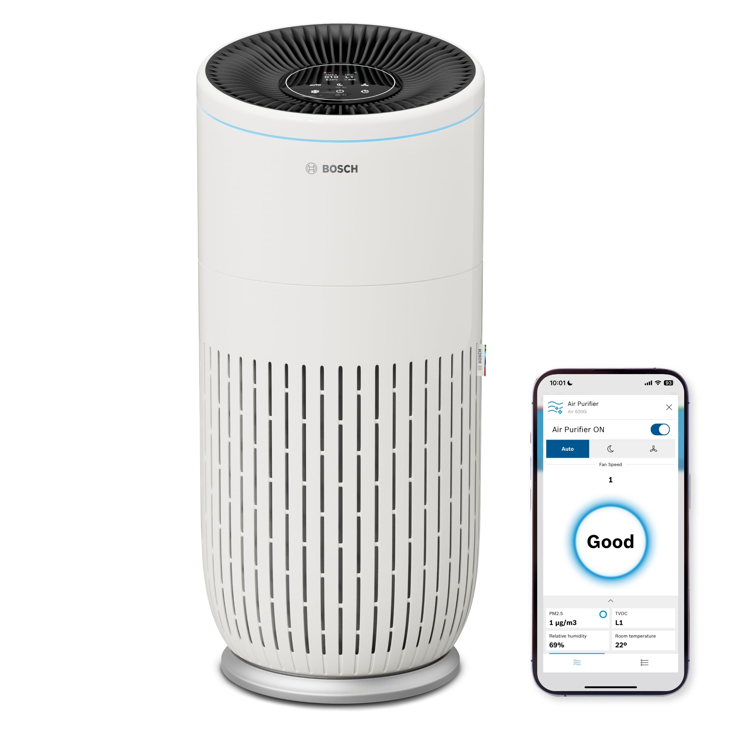 Bosch Air 4000i Luftreiniger 62,5m² – 3-in-1 HEPA+Aktivkohle, CADR 300m³/h, 25dB, App, Smart Home, Weiß