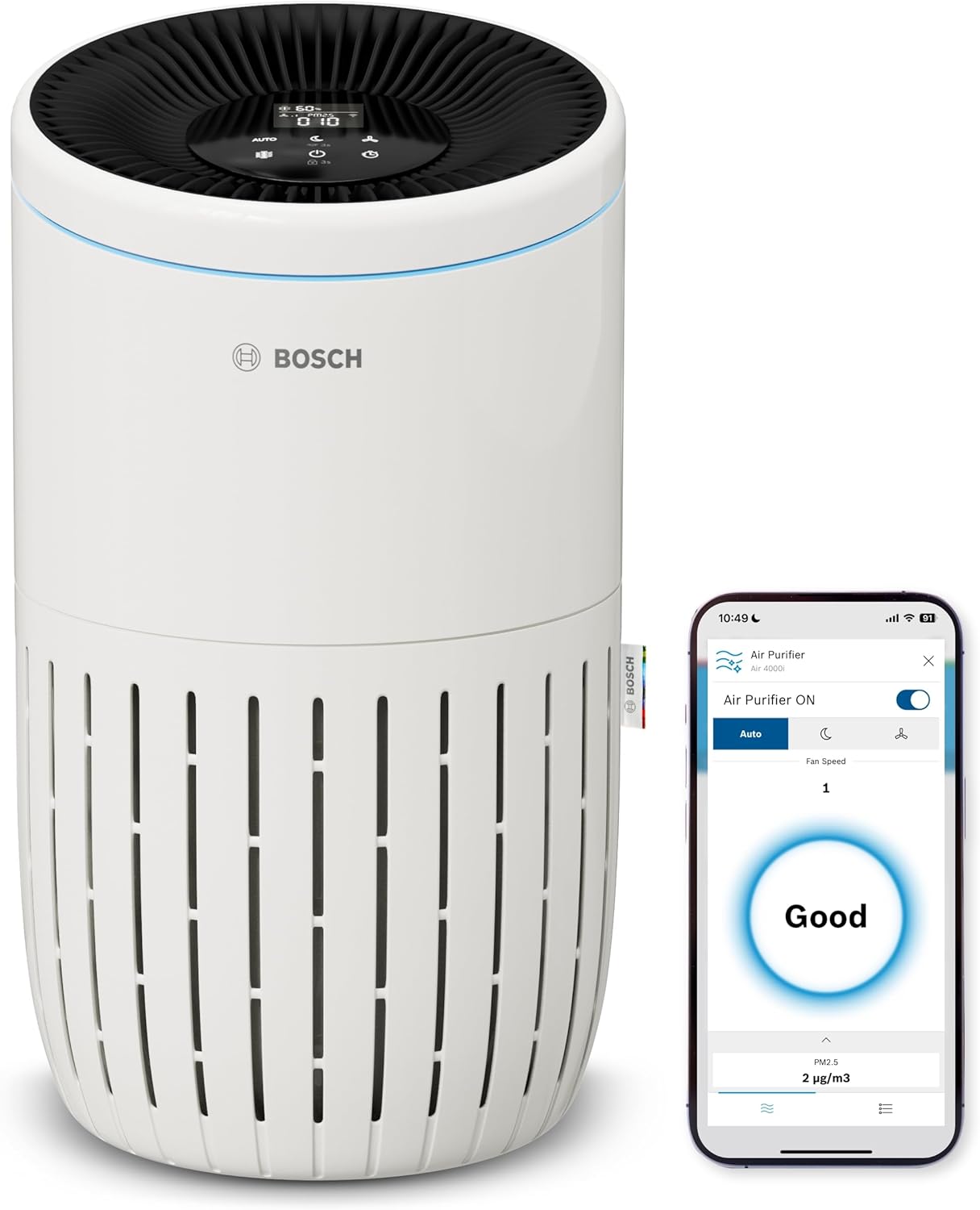Bosch Air 4000i Luftreiniger 62,5m² – 3-in-1 HEPA+Aktivkohle, CADR 300m³/h, 25dB, App, Smart Home, Weiß