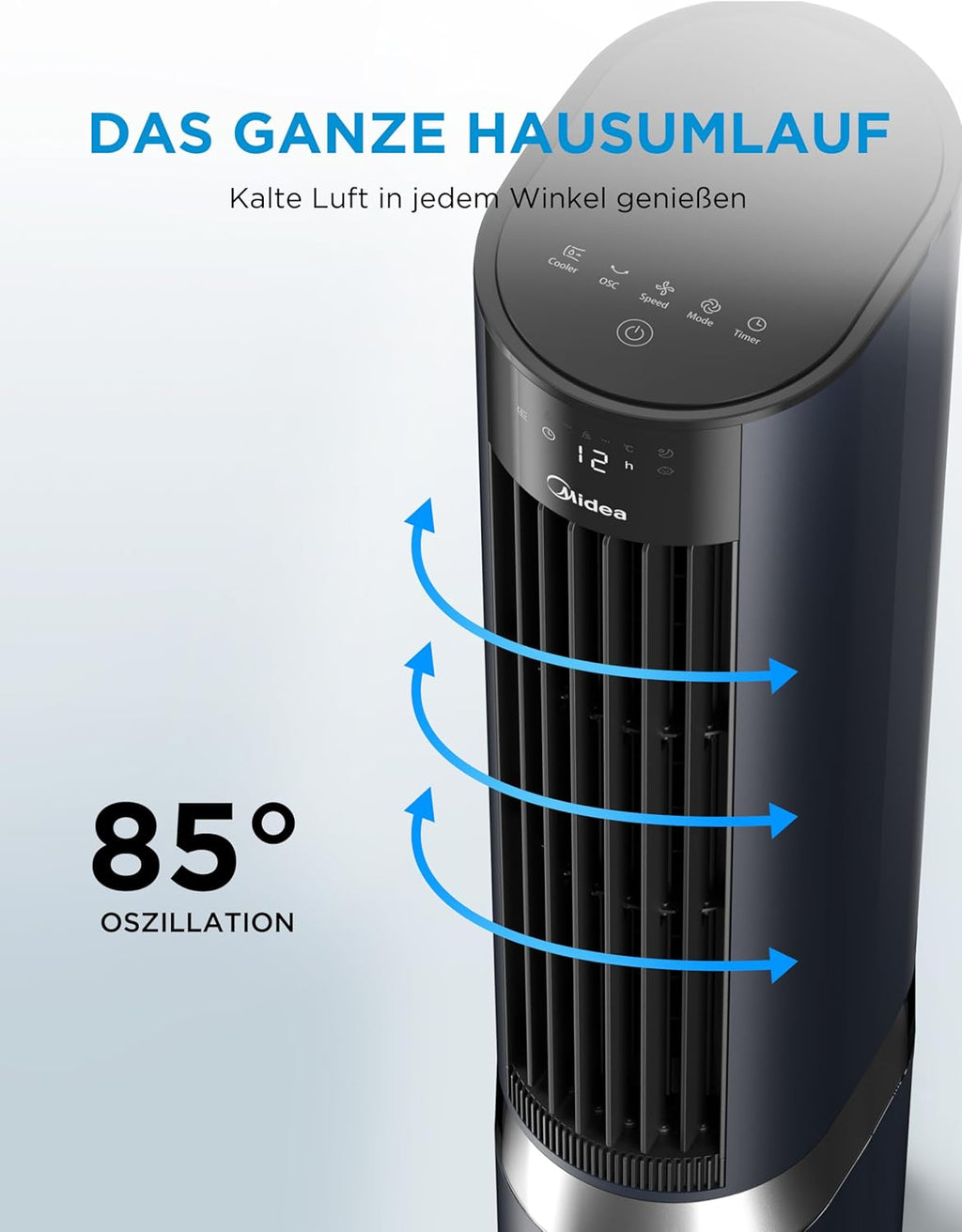 Midea MCF23XRB Luftkühler 7L – SensiCool, 2000 m³/h, 5 Modi, 6 Stufen, 28dB, Fernbedienung, Blau