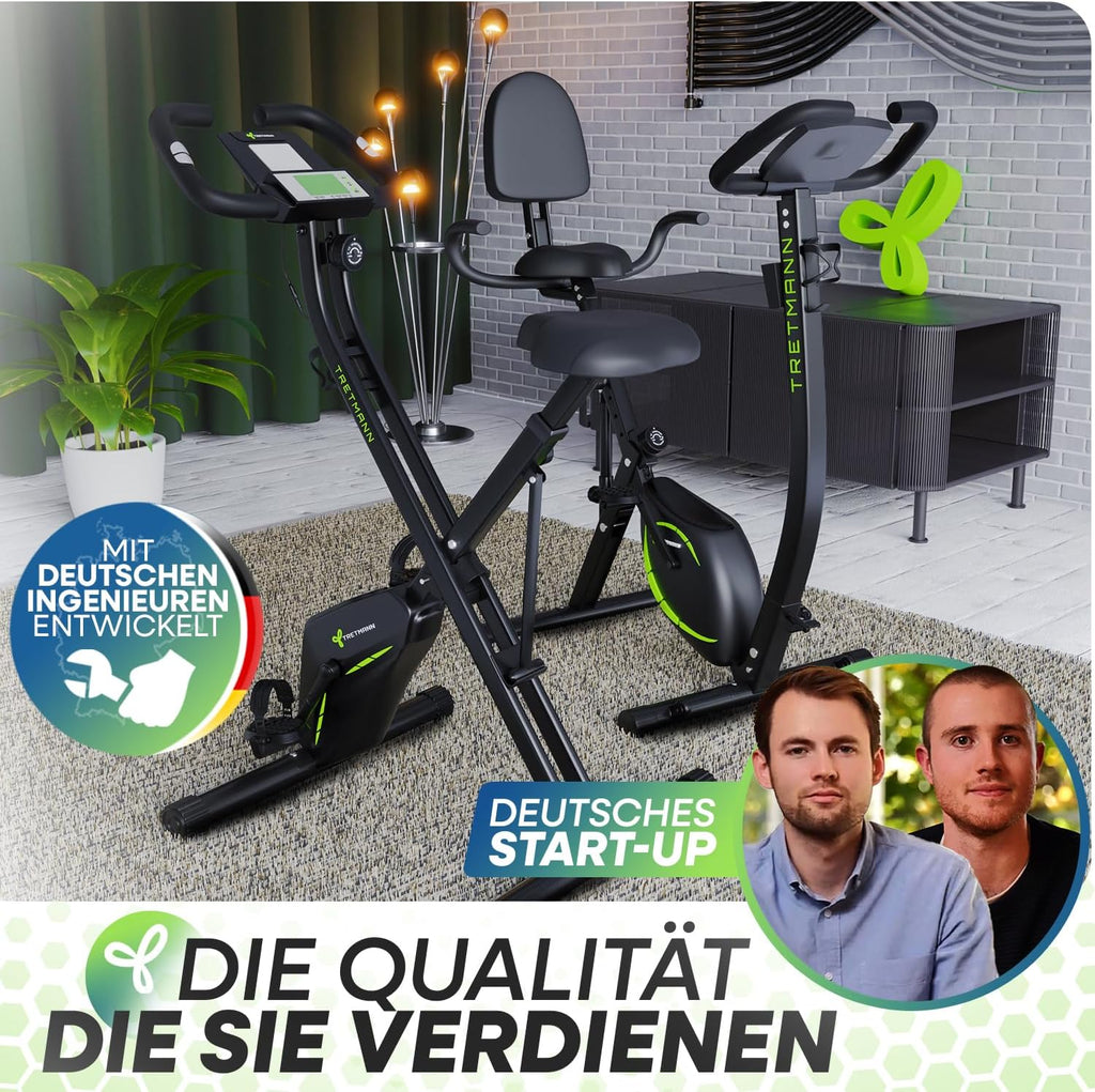 TRETMANN Heimtrainer klappbar 16 Stufen – Magnetbremse, Pulssensor, 150kg, DEKRA, Matt Stahl