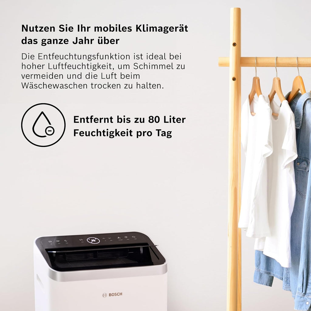 Bosch Cool 5100 Mobiles Klimagerät 3,4kW – Inverter, EEK A+, 3-in-1, Auto/Silent/Sleep, 43dB, Weiß