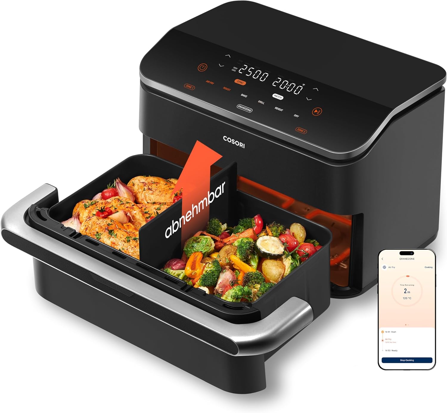 Cosori TF102S DualBlaze Heißluftfritteuse 10L – 3D Heizung, NTC-Sensor, 240°C, WiFi, 2800W, Schwarz