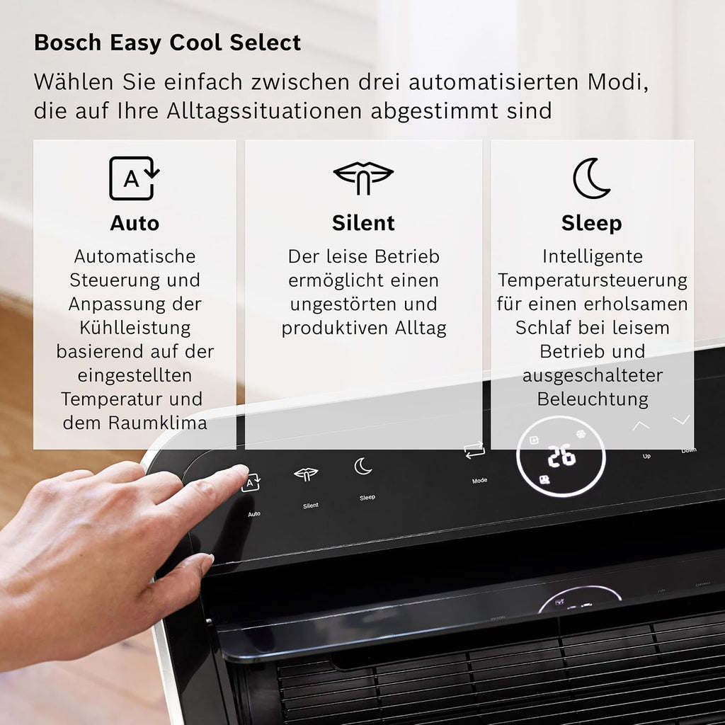 Bosch Cool 5100 Mobiles Klimagerät 3,4kW – Inverter, EEK A+, 3-in-1, Auto/Silent/Sleep, 43dB, Weiß